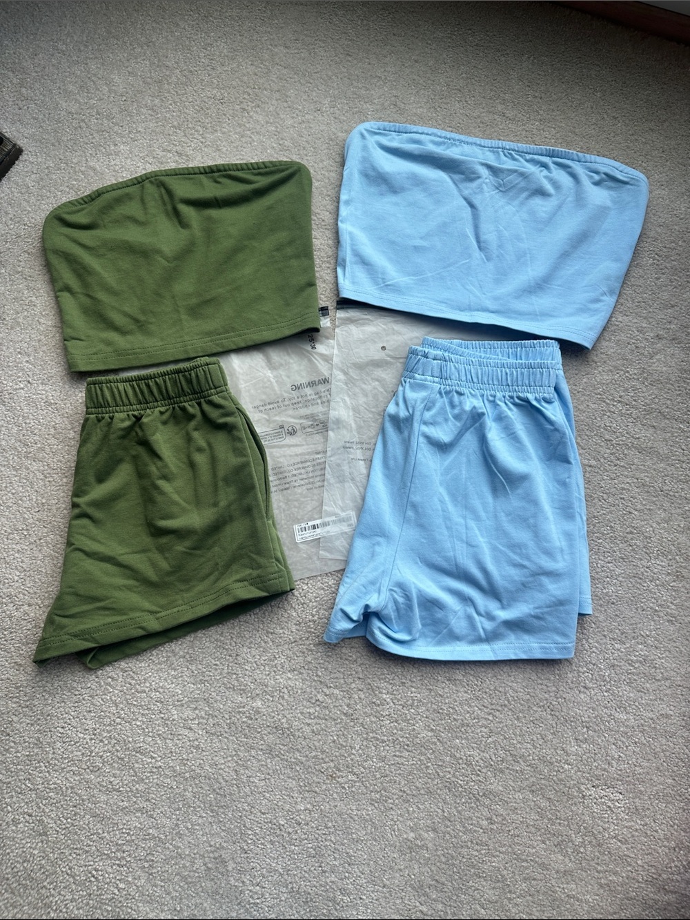 Casual Tube Top and Shorts Set — Olive & Sky Blue